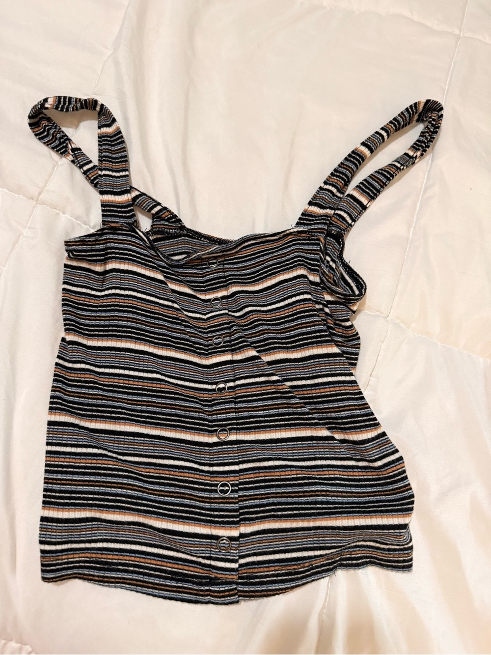 American Eagle Outfitters Striped Button-Front Tank in Black, Cream & Tan